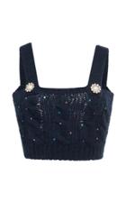 Moda Operandi Alessandra Rich Embellished Cable-knit Cropped Top