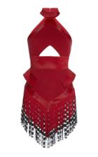 David Koma Halter Neck Cutout Fringe Dress