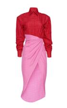 Moda Operandi Brandon Maxwell Colorblock Windowpane Cotton Shirt Dress