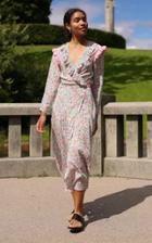 Moda Operandi Rixo Suri Ruffled Floral Silk Midi Wrap Dress