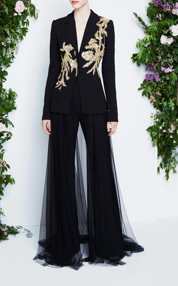 Pamella Roland Embroidered Stretch Crepe Blazer
