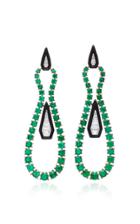 Nikos Koulis Oui Earring With Tapered Baguette White Diamond And Round Emerald And Black Enamel