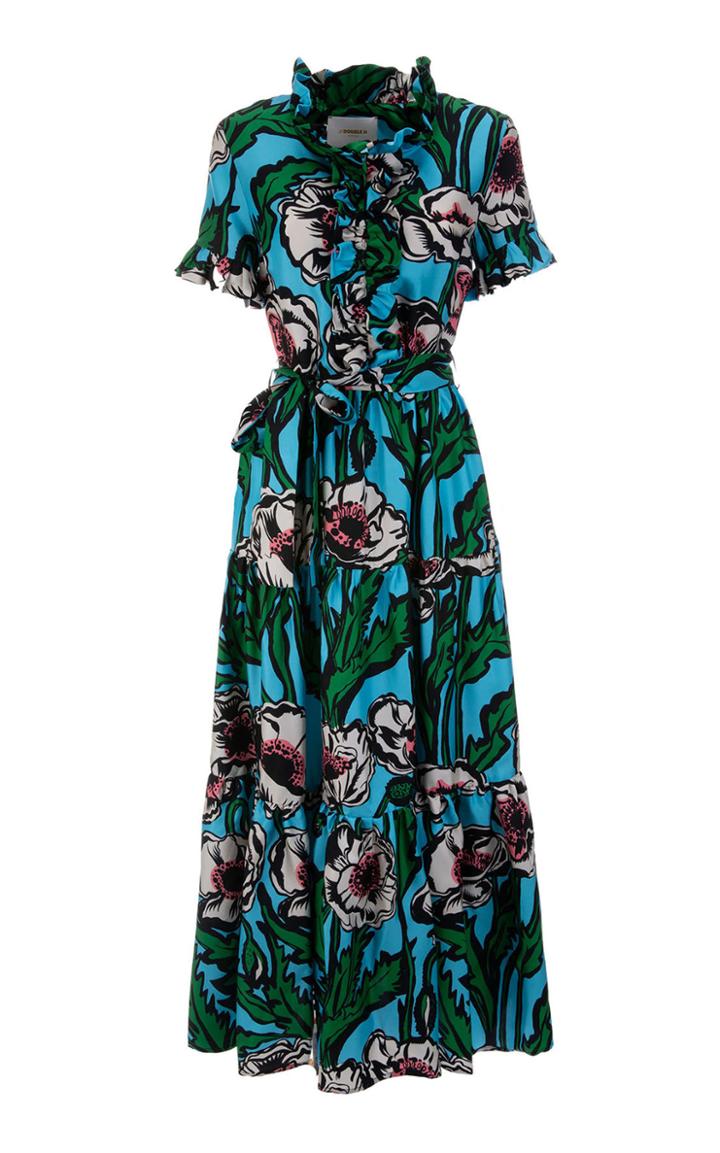 Moda Operandi La Doublej Long And Sassy Ruffled Floral Silk Maxi Dress