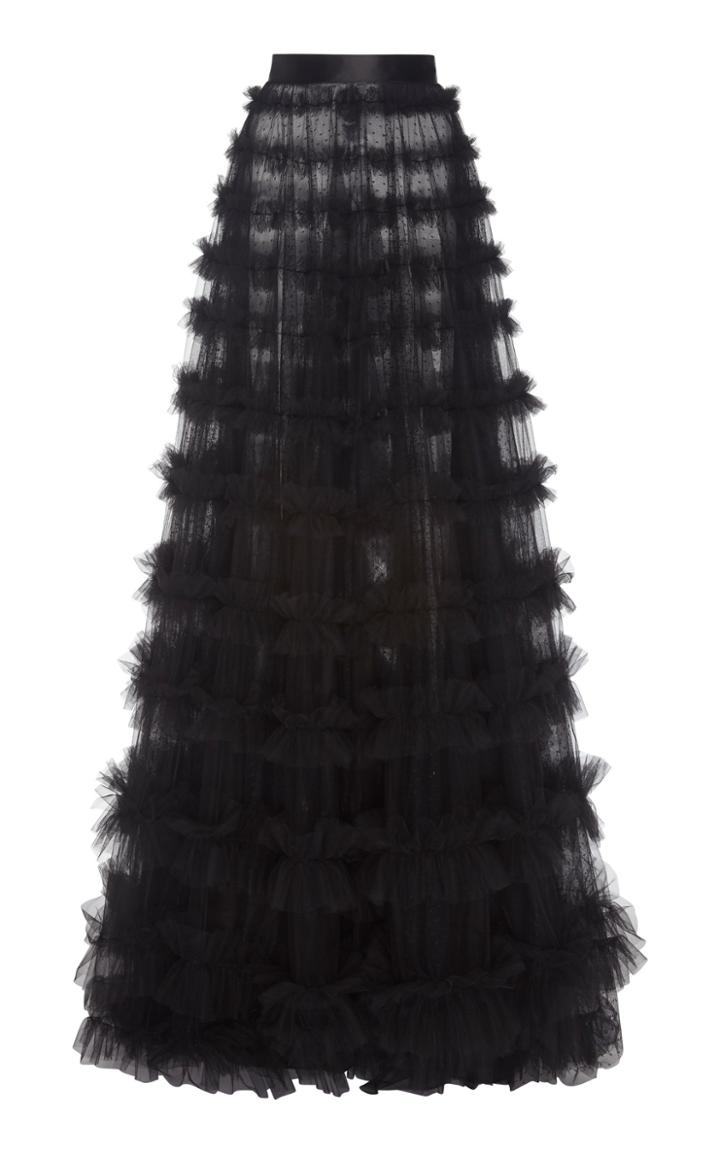 Costarellos Double-edge Ruffled Dotted Tulle Skirt