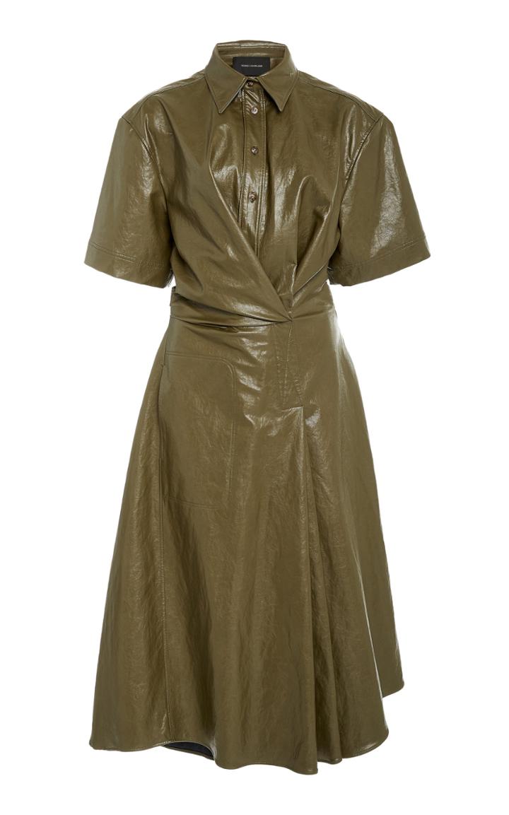 Cdric Charlier Asymmetric Belted Vinyl Shirt Dress