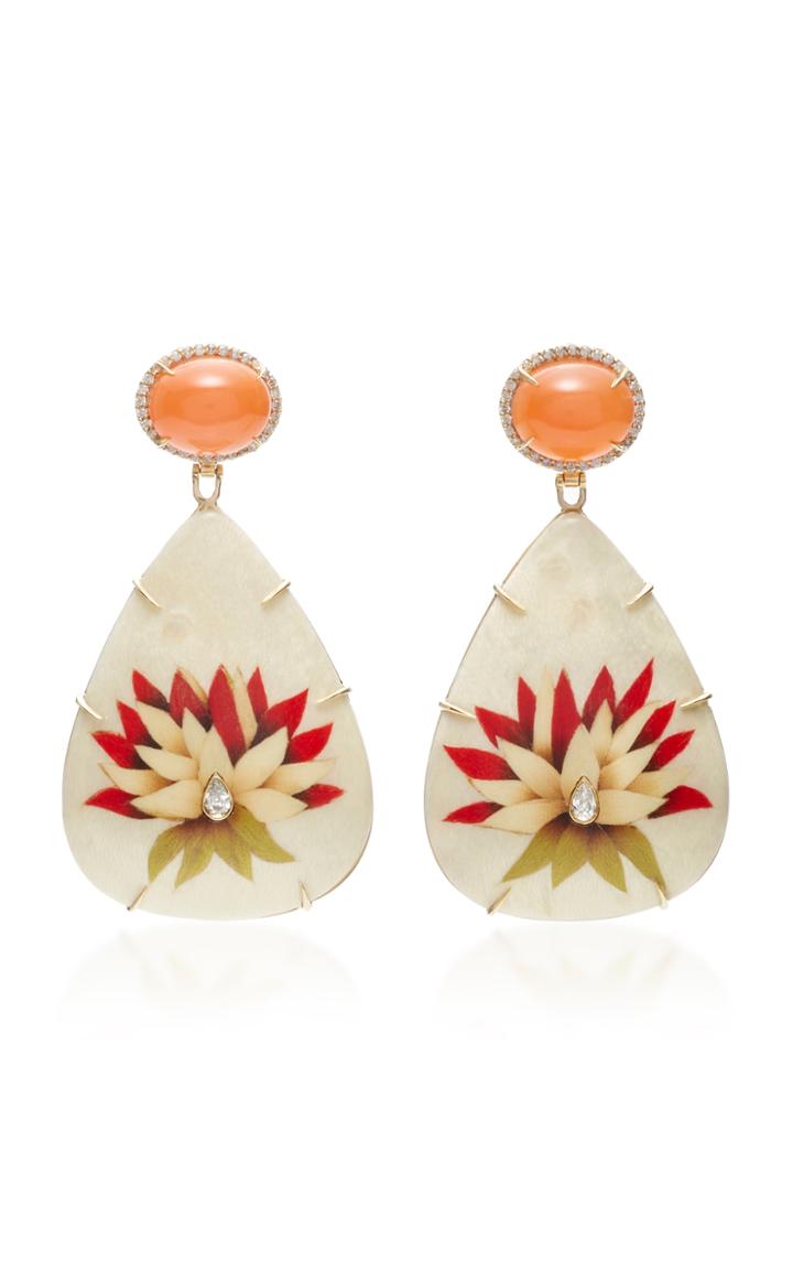 Silvia Furmanovich 18k Gold Marquetry Wood Moonstone And Diamond Earrings