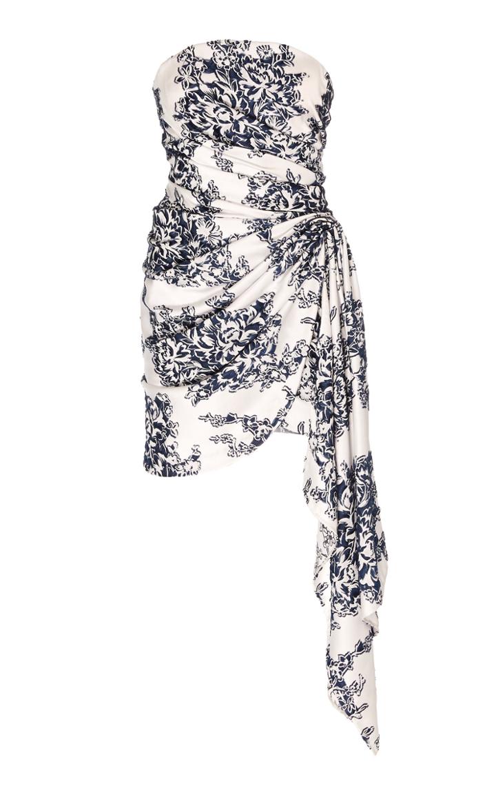 Oscar De La Renta Asymmetric Floral-print Jersey Mini Dress Size: 0