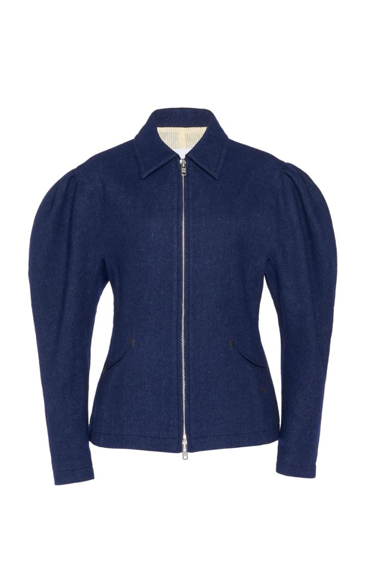 Pushbutton Puffed Wool Jacket
