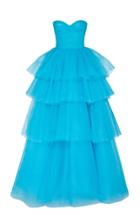 Monique Lhuillier Strapless Flocked Tulle Tiered Ball Gown