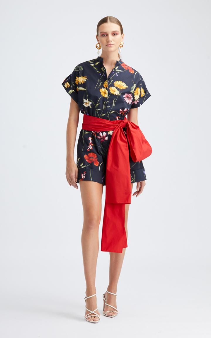 Moda Operandi Oscar De La Renta Floral Cotton-blend Belted Romper