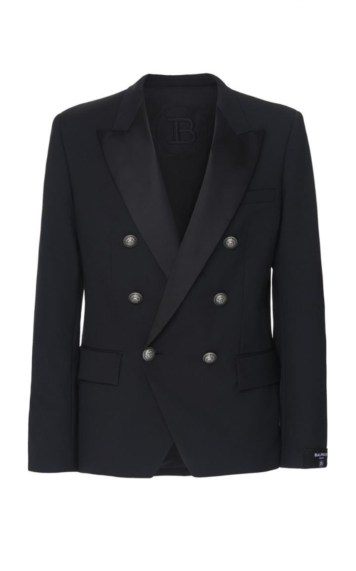 Balmain Satin-lapel Double-breasted Blazer