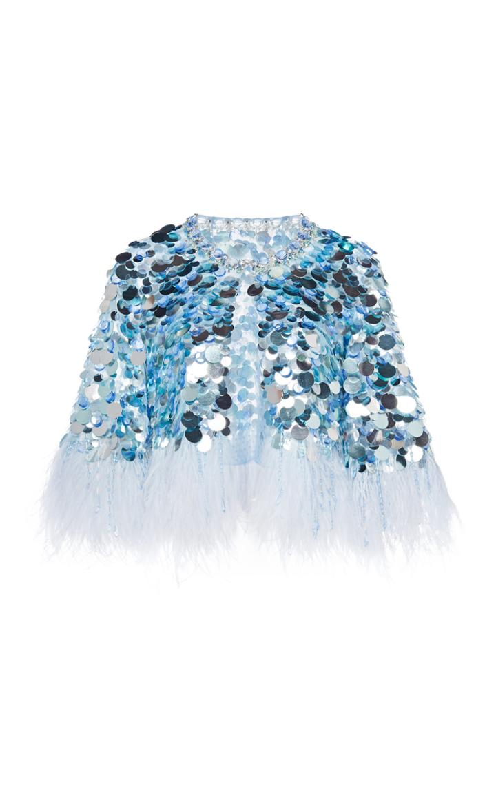 Moda Operandi Jenny Packham Feather-trimmed Sequined Jacket Size: S