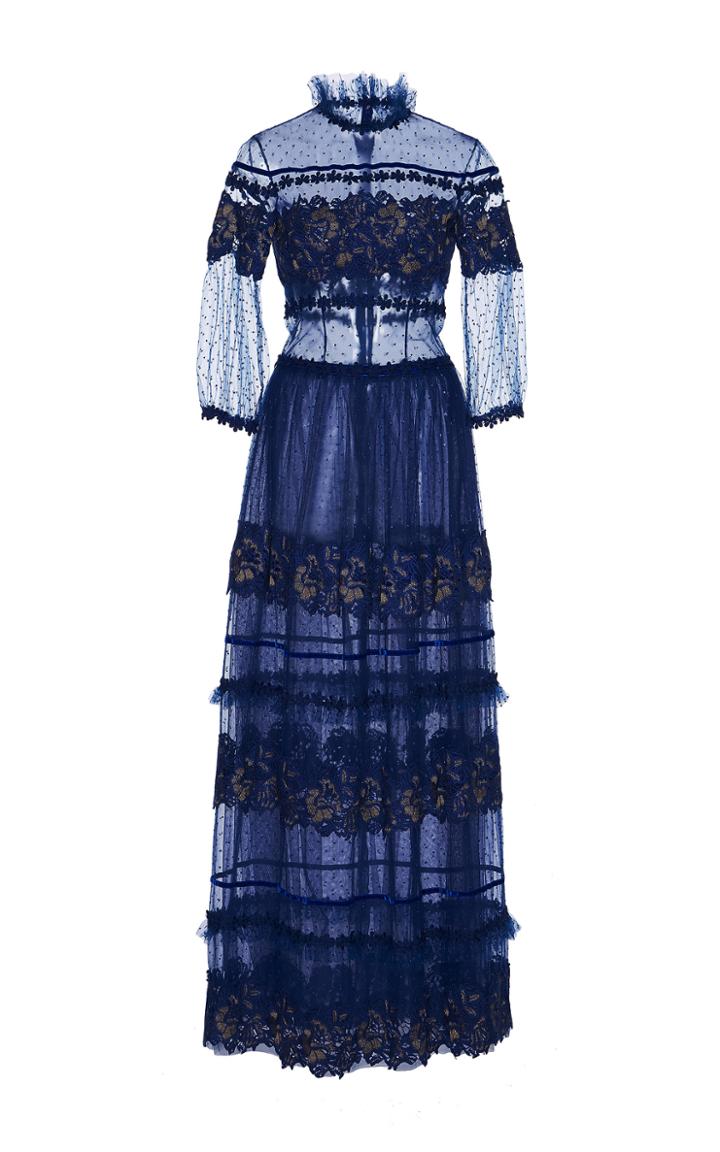 Costarellos High Neck Lace Dress