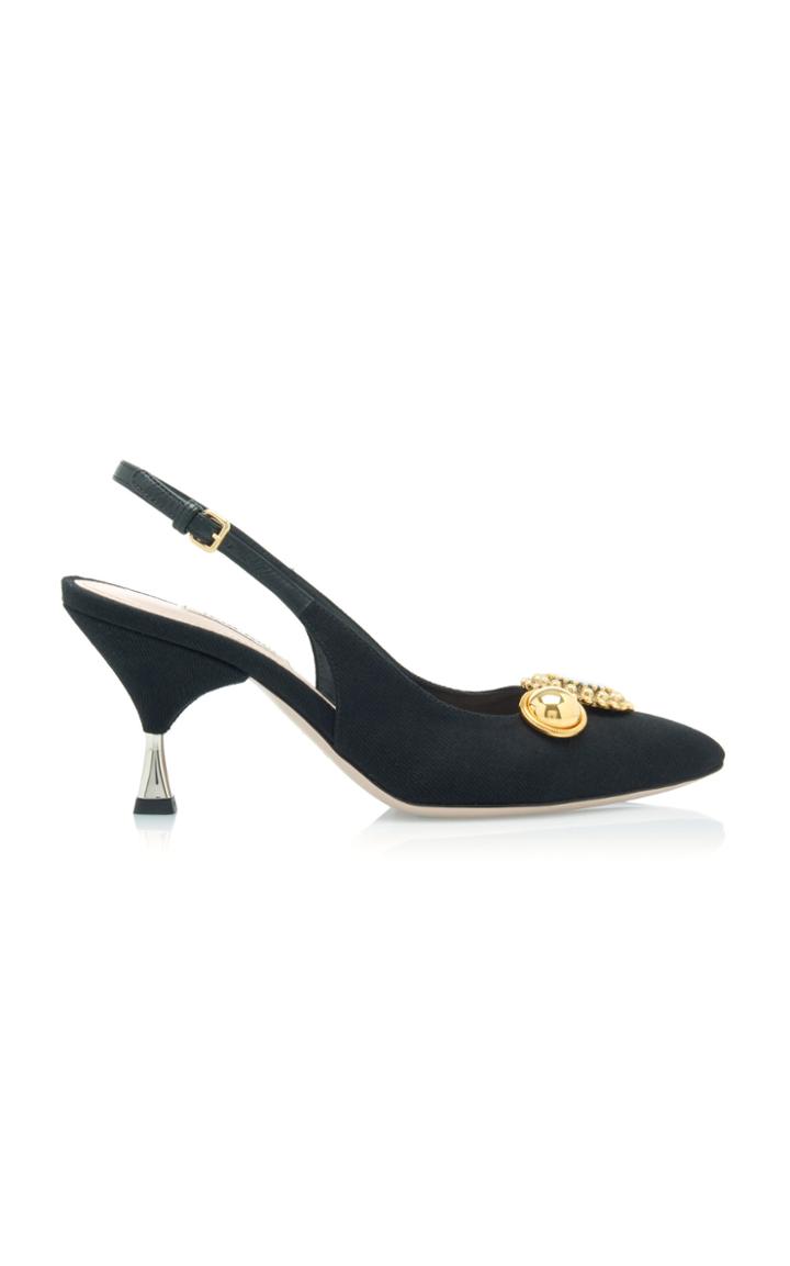 Moda Operandi Miu Miu Embellished Denim Pumps Size: 35