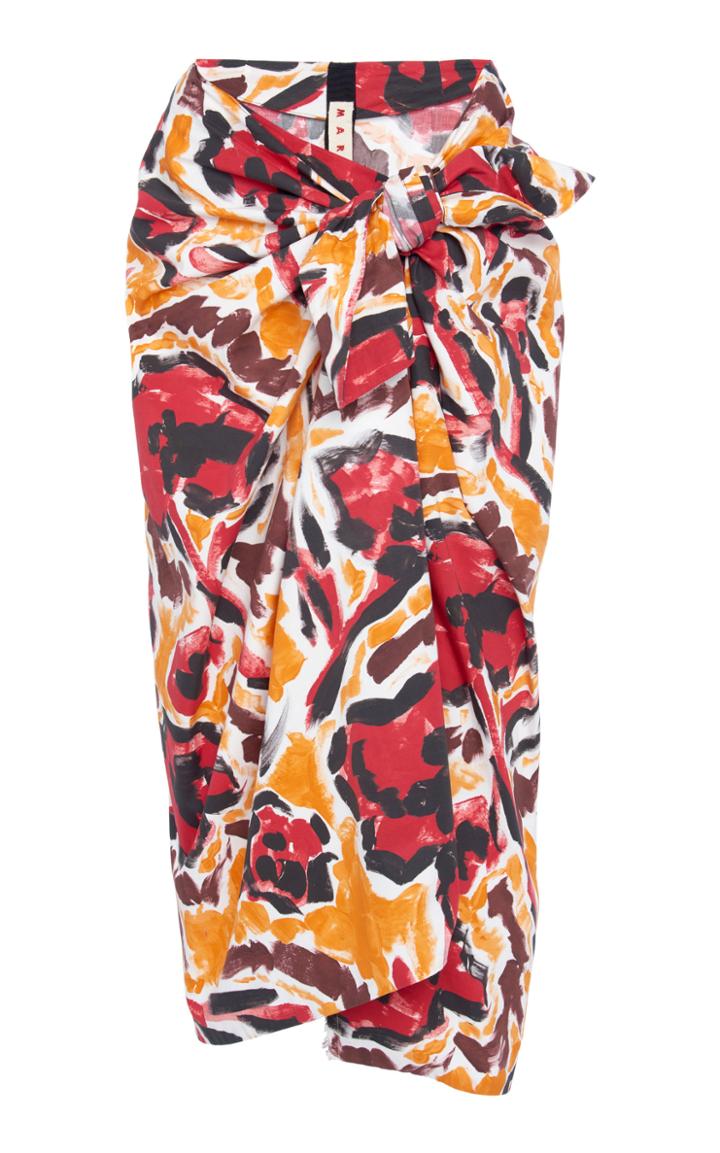Moda Operandi Marni Printed Cotton Tie-front Midi Skirt Size: 36