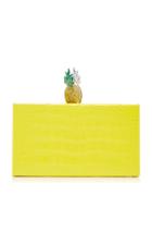 Edie Parker Jean Pineapple-topped Embossed Croc Patent Box Clutch