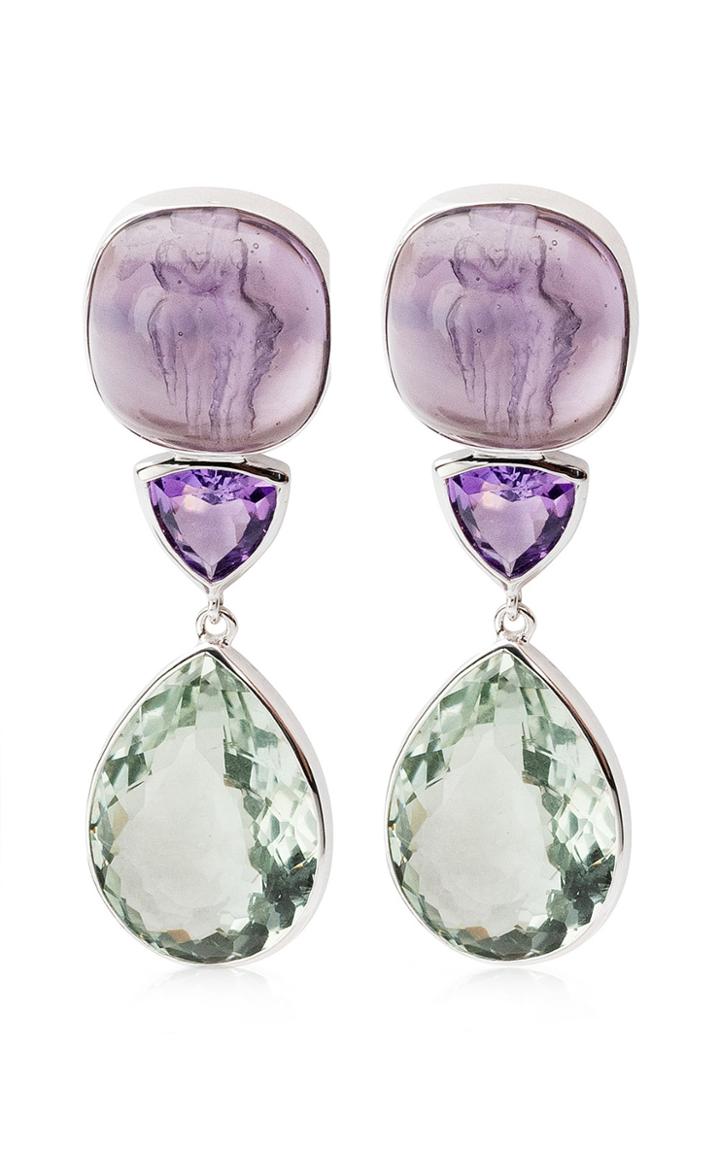 Bahina Amethyst, Venetian Glass Cameo 18k White Gold Earrings