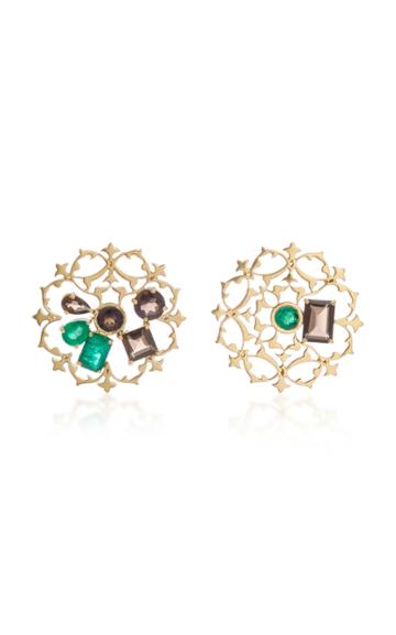 Donna Hourani Tranquility Mismatched 18k Gold Quartz And Emerald Earrings