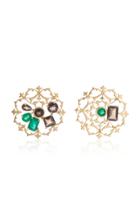 Donna Hourani Tranquility Mismatched 18k Gold Quartz And Emerald Earrings