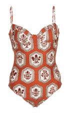 Agua By Agua Bendita Cinnamon Floral-embroidered Swimsuit