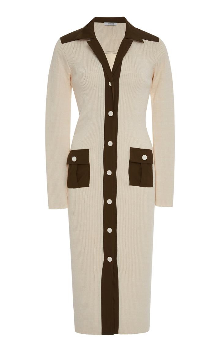 Ganni Ribbed Tech-knit Midi Dress