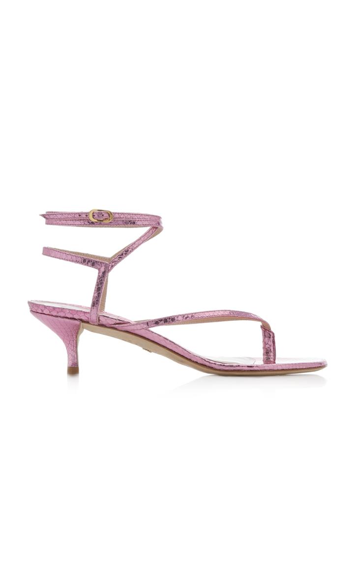 Stuart Weitzman Jimena Metallic Snake-effect Leather Sandals