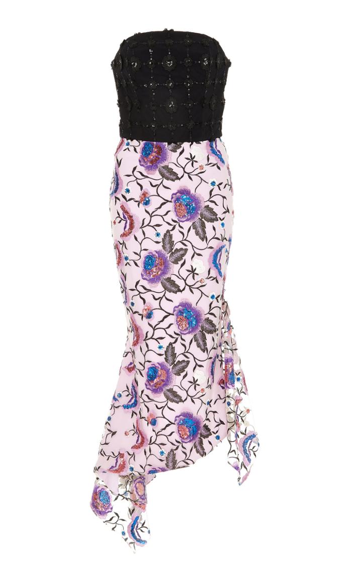 Christian Siriano Floral Sequin Embroidered Asymmetrical Hem Dress
