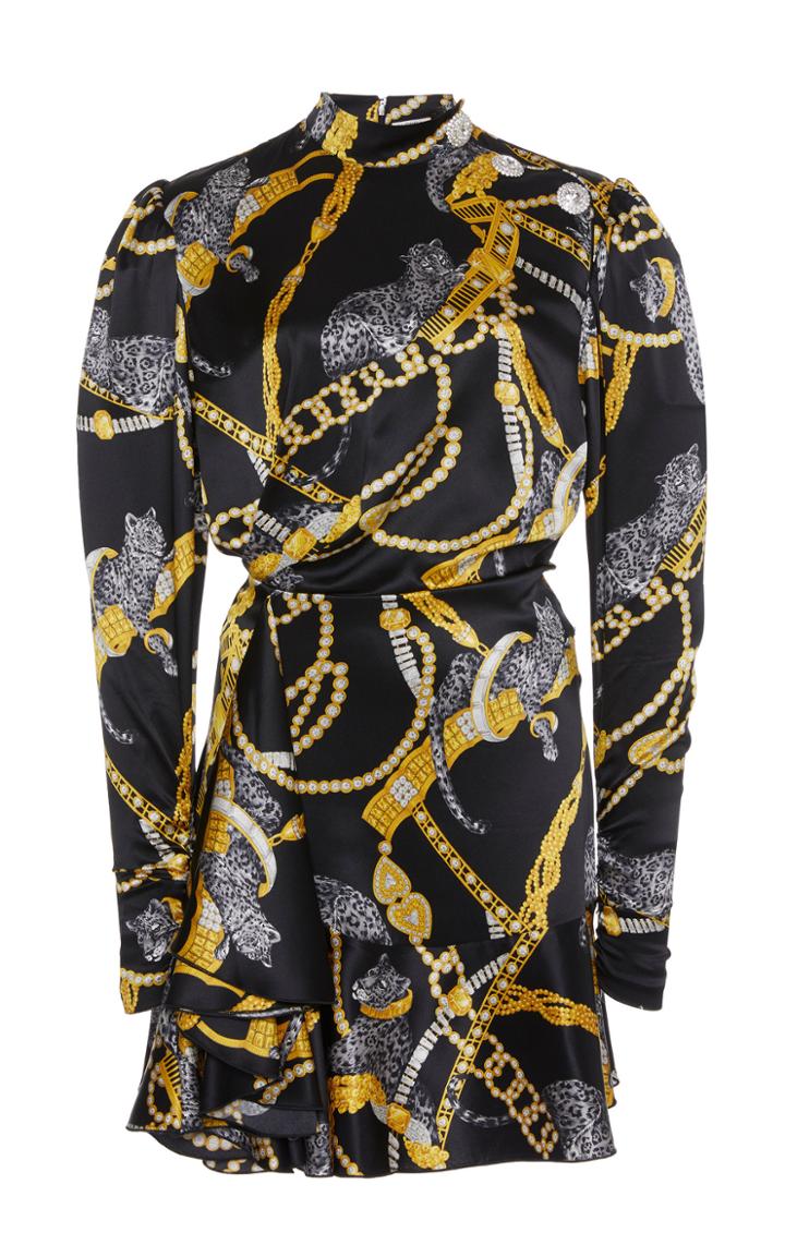 Alessandra Rich Mockneck Printed Silk Mini Dress