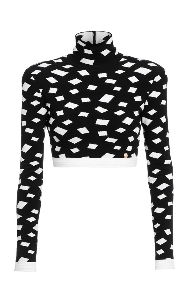 Moda Operandi Balmain Jacquard-knit Mock-neck Crop Top