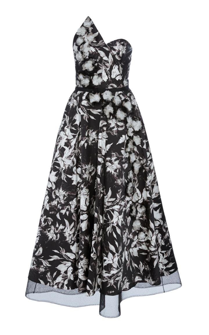 Pamella Roland Floral Organza Tea Length Dress