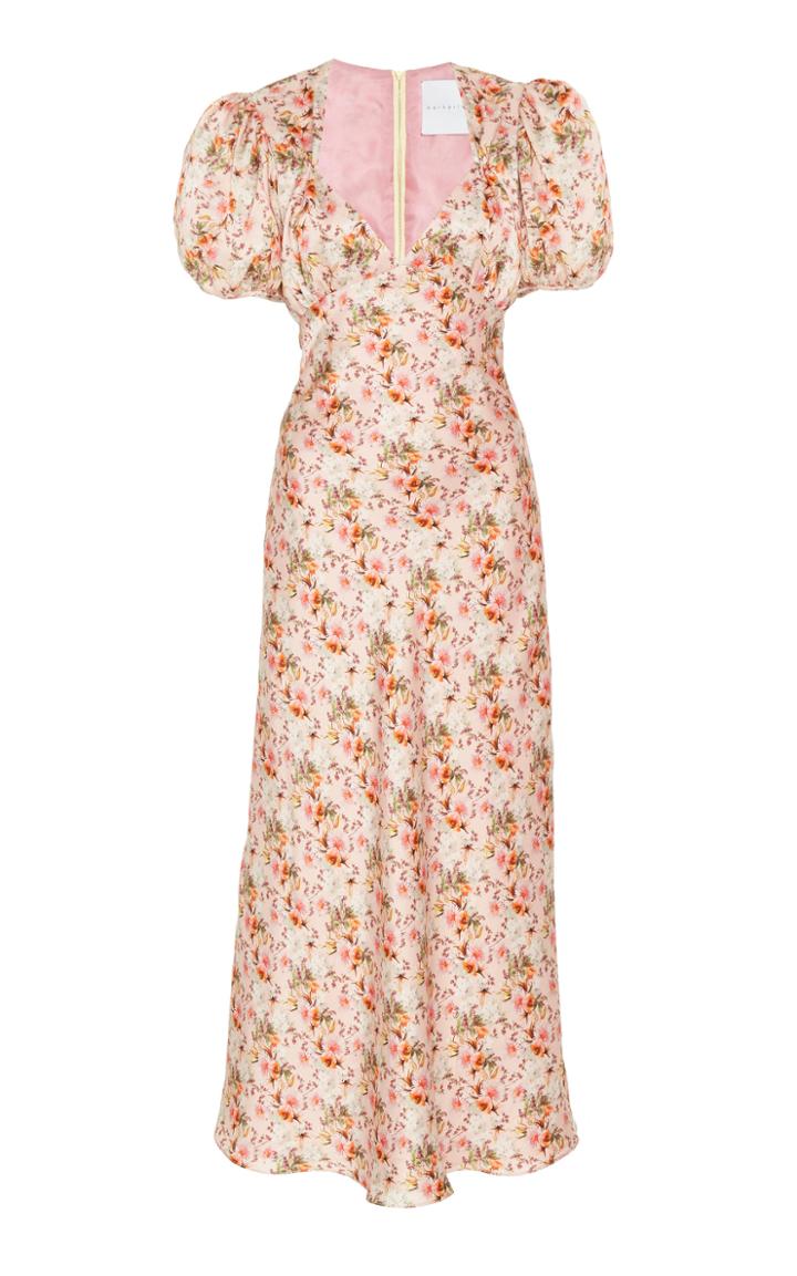 Moda Operandi Markarian Titian Floral Satin Bias Dress With Open Back Size: 0