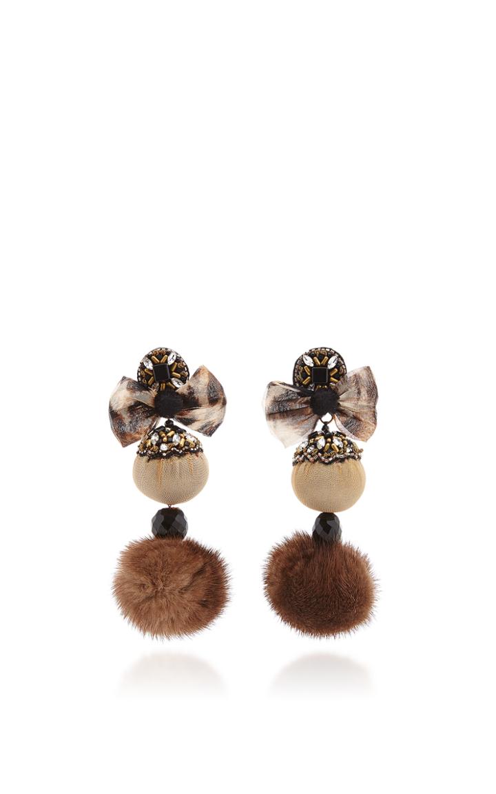 Ranjana Khan Beige Fur Pom Earrings