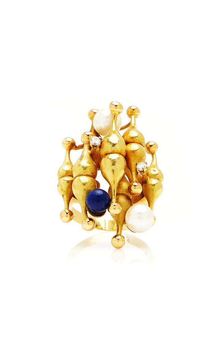 Moda Operandi Particulieres Taj Mahal Ring With Lapis, Pearls & Diamonds, Circa 1970
