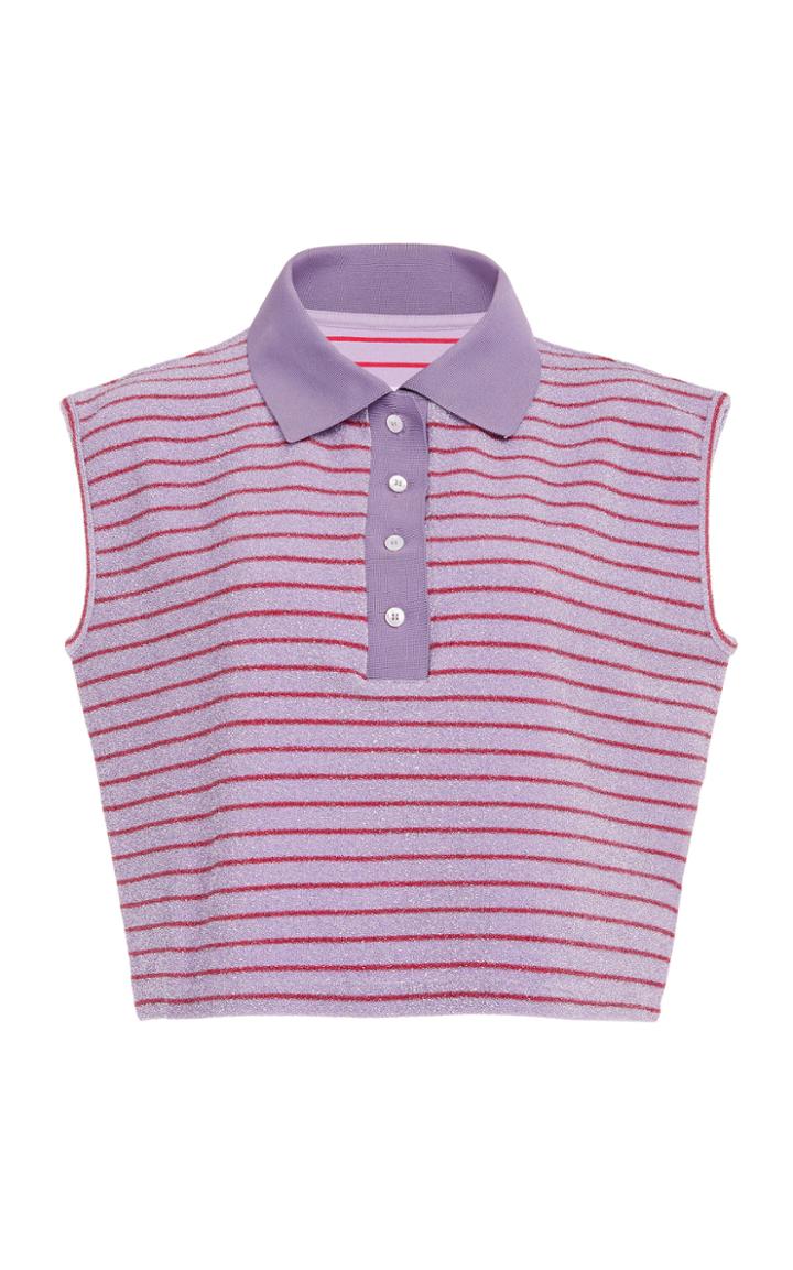 Mm6 Striped Metallic Lurex Crop Top