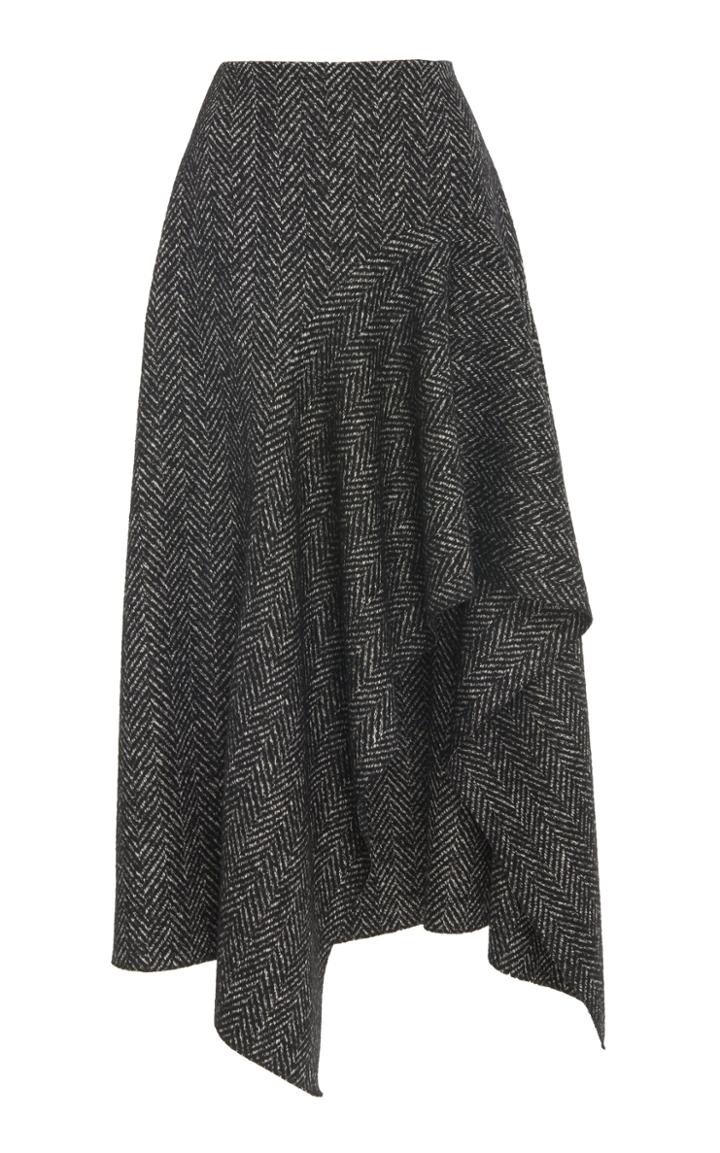 Oscar De La Renta Herringbone Silk-wool Asymmetrical Skirt