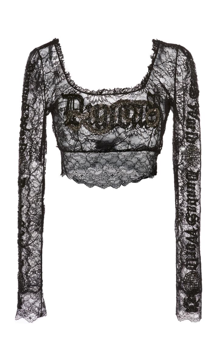 Dundas Embroidered Stretch Lace Crop Top