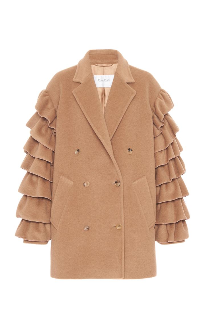Moda Operandi Max Mara Zagara Ruffled Camelhair Double-breasted Coat