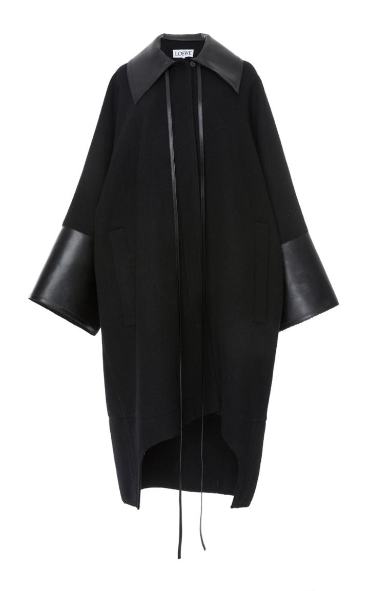 Loewe Leather Trim Wool Coat