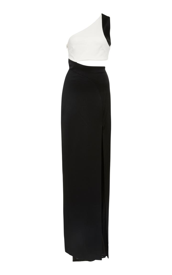 Galvan Asymmetric Two-tone Crepe Gown