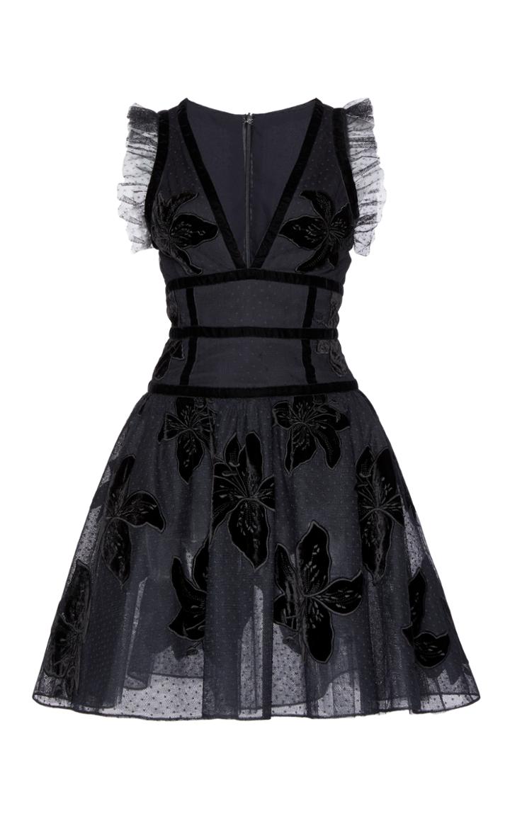 Elie Saab Sleeveless Tulle Embroidered Mini Dress