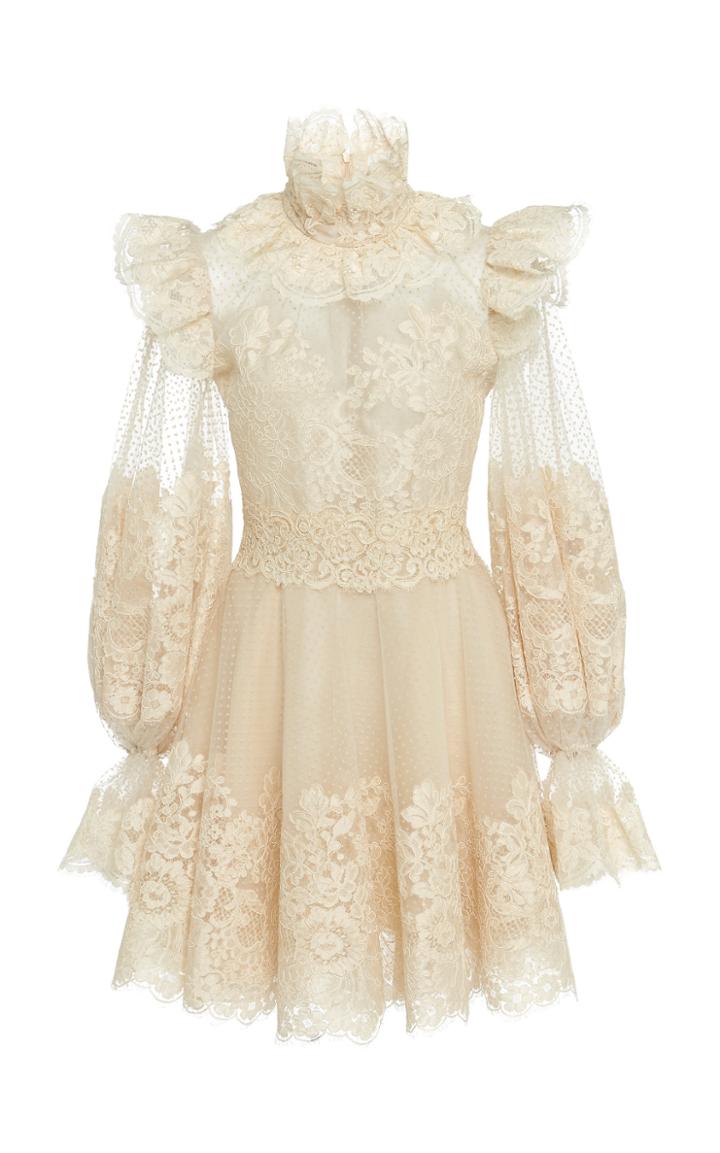 Zimmermann Ruffled Flocked Tulle Mini Dress