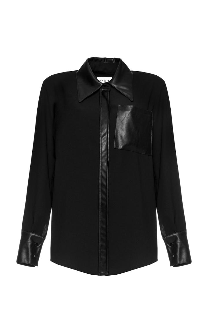 Moda Operandi Studio Cut Faux-leather Trimmed Poplin Shirt