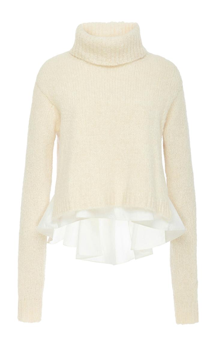 Tibi Ivory Wool Alpaca Blend Layered Turtleneck