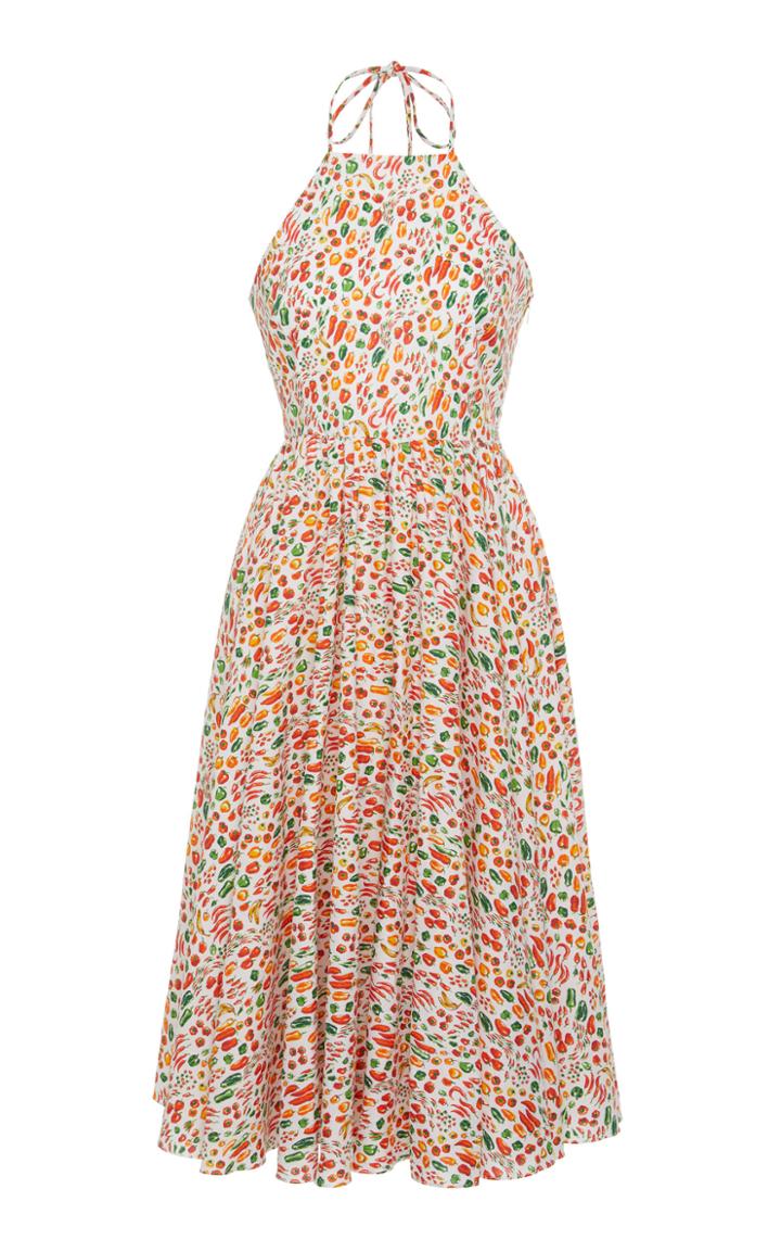 Caroline Constas Exclusive Gretta Printed Halterneck Cotton-blend Dress