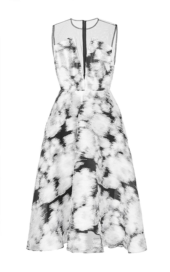 Lela Rose Ivory Ikat Fil Coup Illusion Dress