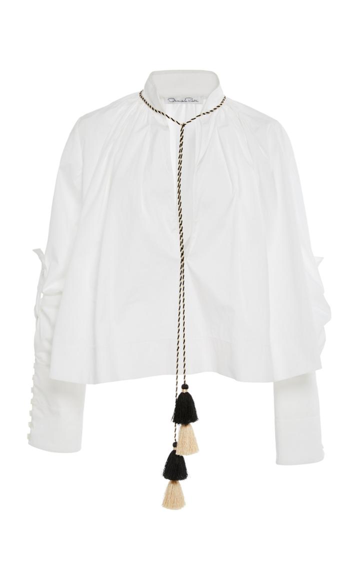 Oscar De La Renta Tie-front Blouse With Fringed Tassels