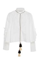 Oscar De La Renta Tie-front Blouse With Fringed Tassels