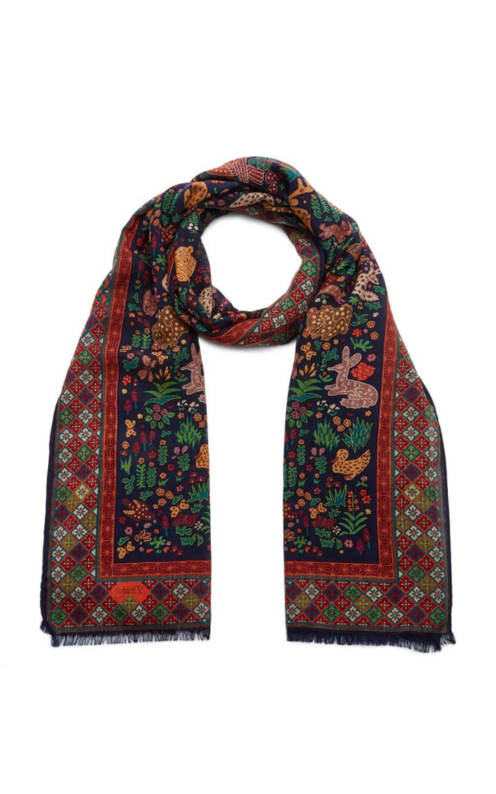 Drake's Jungle Creatures Printed Wool And Silk Scarf