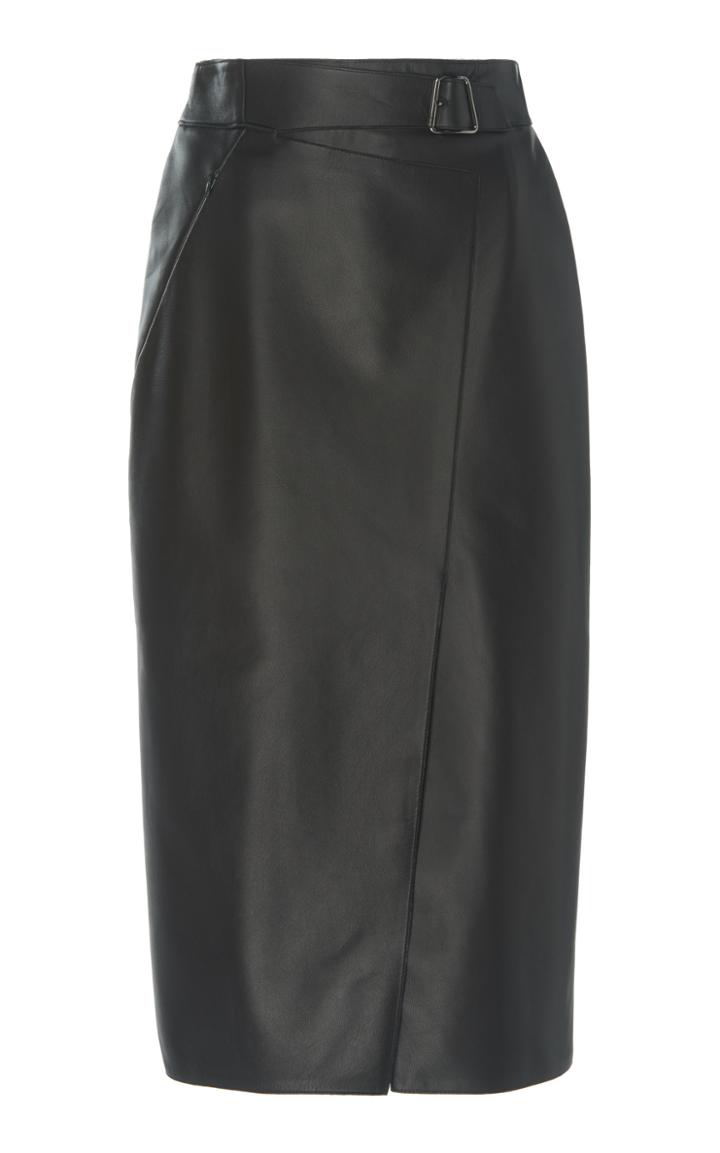 Moda Operandi Akris High-waisted Wrap-effect Leather Skirt Size: 2