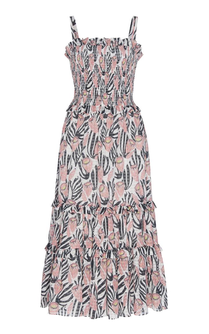 Moda Operandi Temperley London Reef Printed Cotton Smocked Midi Dress Size: 8